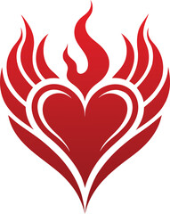 Flaming Heart Love Symbol Logo. Tribal Stencil Tattoo Design Concept. Flat Vector design
