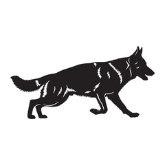 Fototapeta premium Featuring an alert German Shepherd canine digital black silhouette - German Shepherd silhouette - German Shepherd Vector - Silhouette of German Shepherd - dog vector
