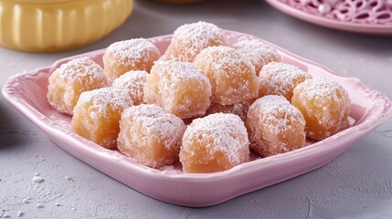 A plate of powdered doughnuts