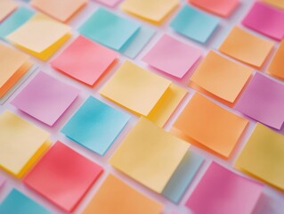 A bunch of colorful sticky notes are on a white background