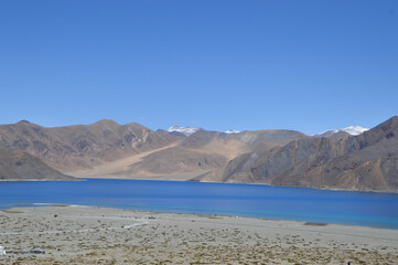 Pangong Tso in Leh, Ladakh is the highest brackish water lakes in the world. © Joshi Milestoner