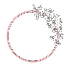 Elegant Floral Circle Frame Pink and White Cherry Blossom Design