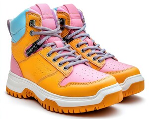 Pair of colorful, high-top hiking boots