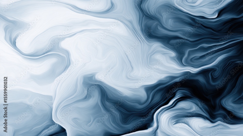 Poster abstract swirling patterns of blue and white, creating a fluid, artistic background for design