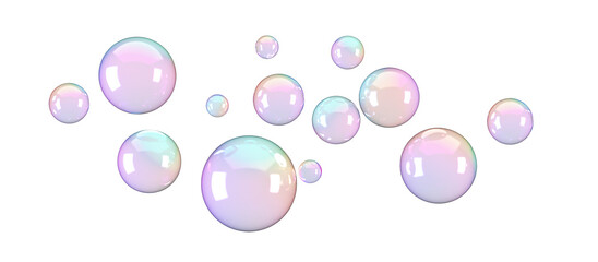 Colorful soap bubbles flying isolated on white