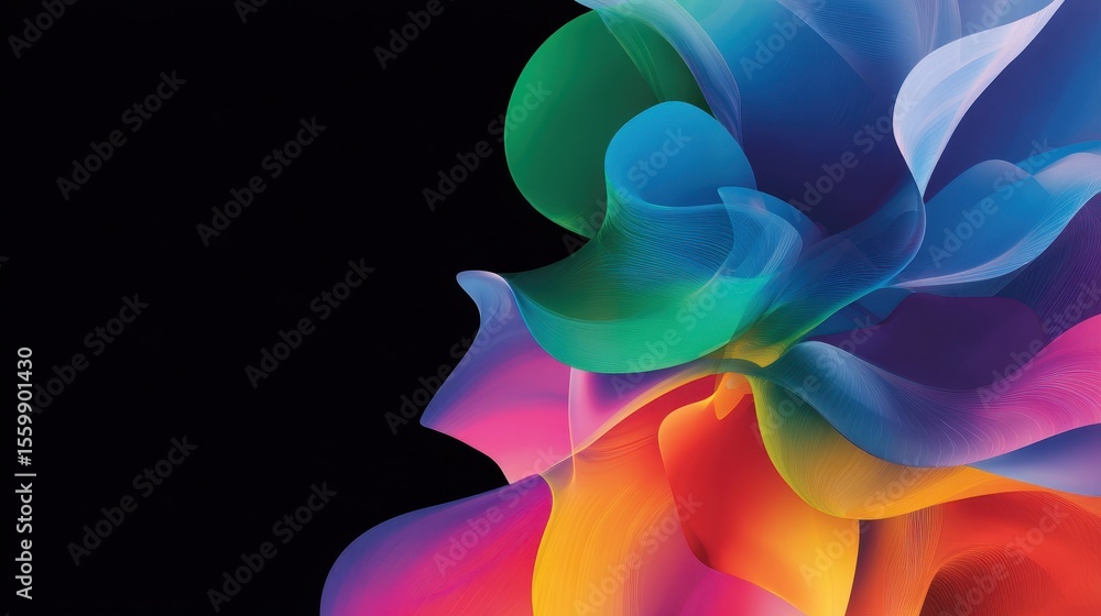 Poster vibrant abstract swirls of colorful shapes blending seamlessly against a dark background