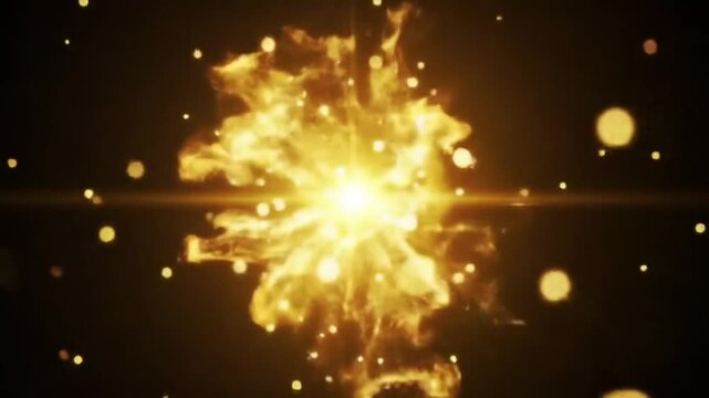 Bright explosion of light with green background and scattered bokeh effect in the center frame