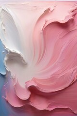 Fototapeta premium Abstract painting in pink and blue hues with dynamic brushstrokes and fluid composition on white background, creating movement and depth.