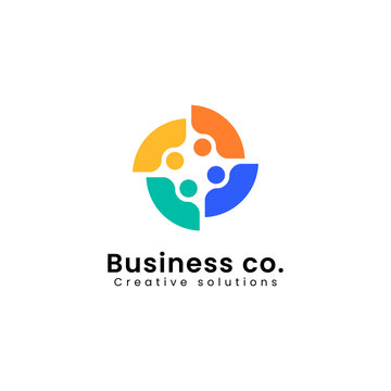 Abstract colorful logo of people forming a circle, symbolizing unity, teamwork, and collaboration.