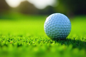 Obraz premium Precision Golf Shot Close-up of a Dimpled Golf Ball on a Perfectly Manicured Green, Ready for the Perfect Putt. Awaiting the Stroke.
