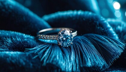 Beautiful diamond resting on blue velvet surface with elegant velvet tassels