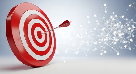 Red and white target with arrow in bullseye and network graphic dartboard archery