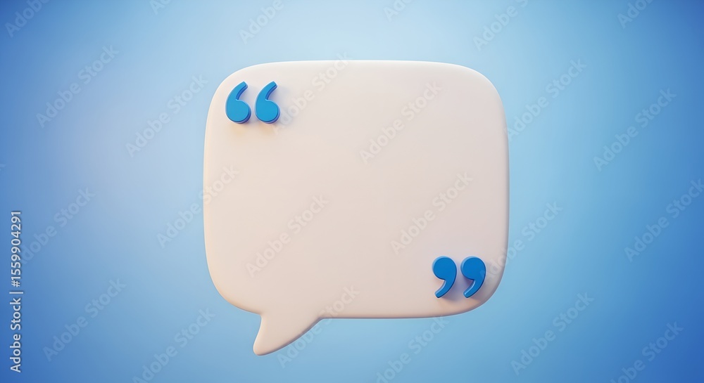 Fototapete white speech bubble with blue quotation marks on a blue gradient background talk
