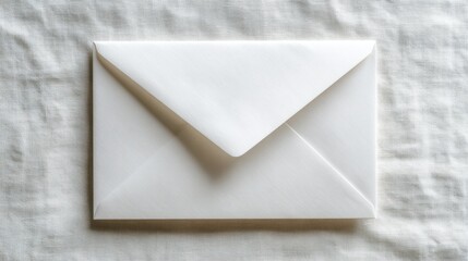 Closed white envelope placed on soft textile background in daylight ideal for minimal communication concepts, business stationery visuals and postal branding scenes