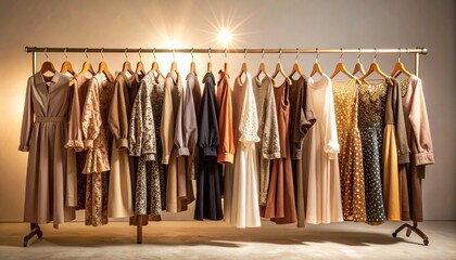 Rack of dresses showcasing retro-inspired classic styles from past decades for fashionistas