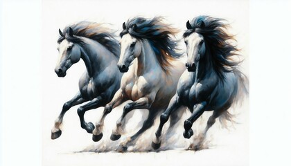 Obraz premium A painting of beautiful equines on a background of powerful strides and artistic expression.