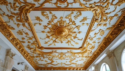 Detail of the ornate mosaic and fresco ceiling of the Cathedral of St Mary in Jerusalem, showcasing ancient religious art and architectural patterns