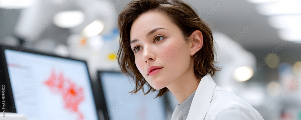 Aufkleber documentary style image of researchers analyzing clinical trial data on large screens, intricate gra