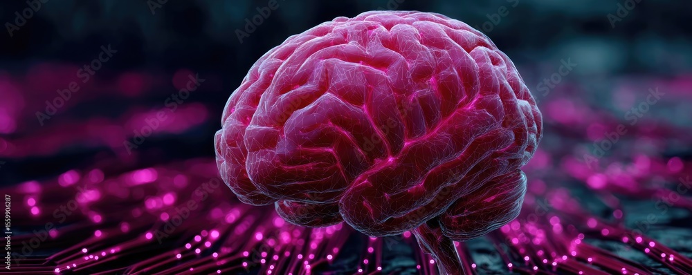 Poster brain-inspired neuro computing and neural module concept. a vivid digital representation of a brain 