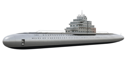 Isolated Gigantic Submarine with Multi Level Building On The Top