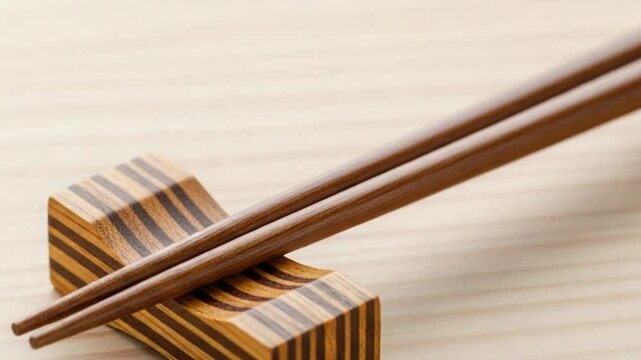 Chopsticks Resting on Wooden Mat with Minimalist Aesthetic