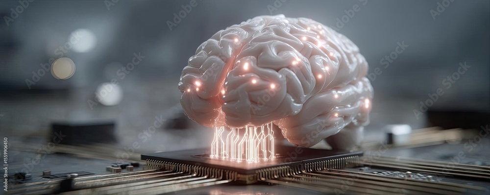Poster brain-inspired neuro computing and neural module concept. a creative representation of a brain conne