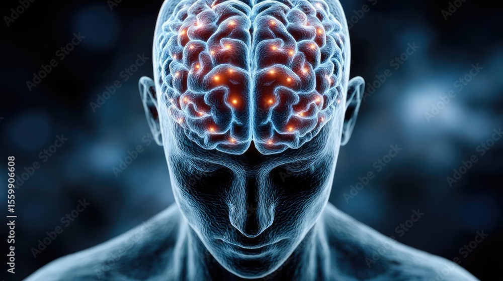 Poster brain-inspired neuro computing and neural module concept. visual representation of the human brain a