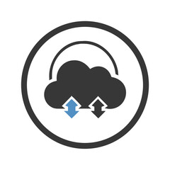 Cloud sync symbol with arrows for data transfer in circular design  