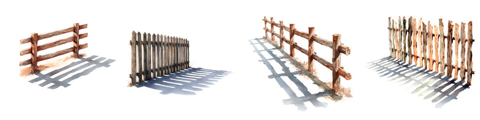 Naklejka premium Watercolor Illustration of Wooden Fence Designs