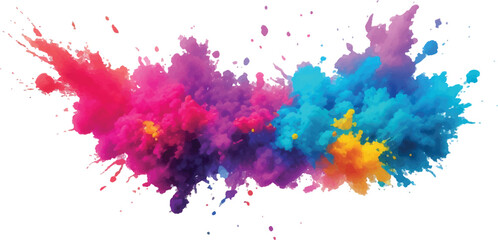 Rainbow Holi Color Explosion – Paint Powder Splash on White Background for Bright Festival Art and Design
