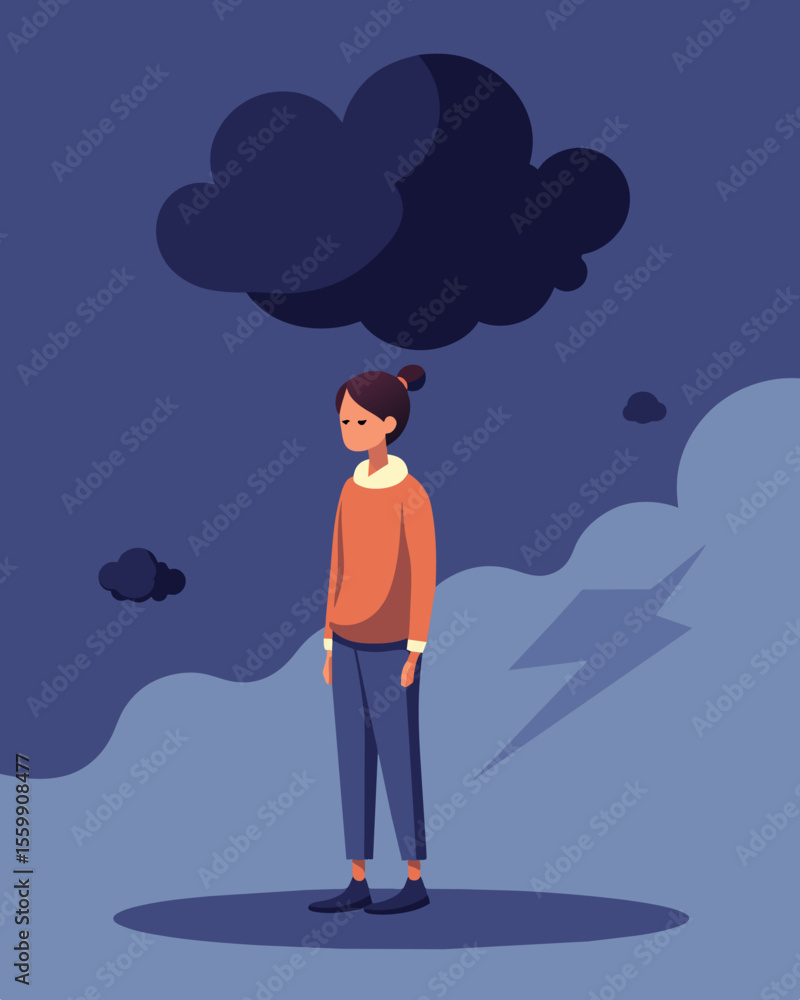 Poster a dark cloud that follows someone around casting a shadow on even the most joyous moments.. vector i