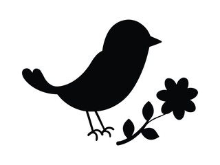 Bird on Flowering Branch Silhouette Illustration