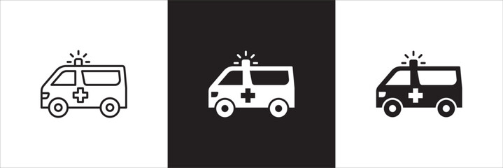 Ambulance car icon. Emergency help ambulance car icon. First aid rescue vehicle symbol. Icon symbol compatible for ambulance, emergency help, rescue, hospital car. Vector illustration.