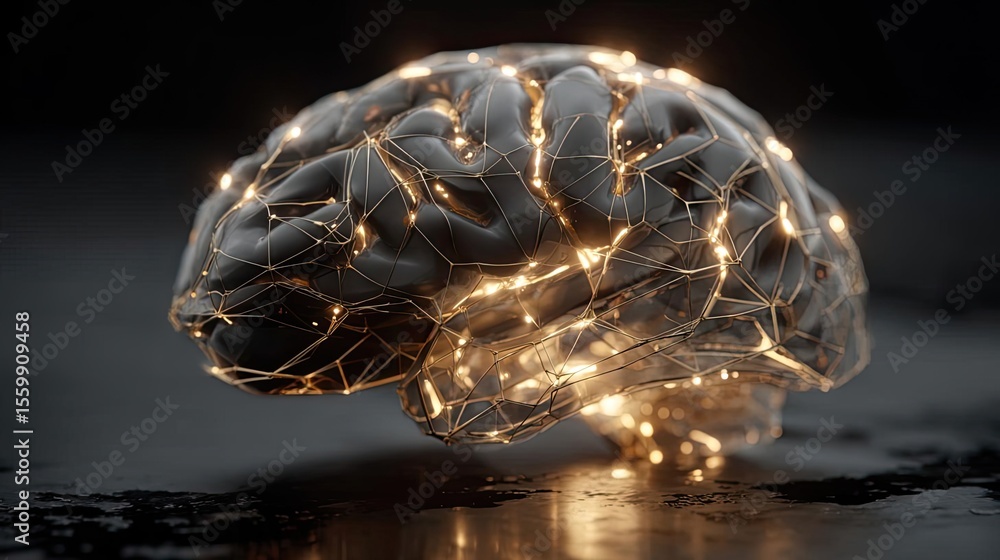 Poster brain-inspired neuro computing and neural module concept. an illuminated brain model showcasing neur