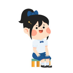 Chibi Schoolgirl Character Sitting on a Stool