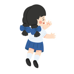 Cartoon Illustration of a Happy Schoolgirl