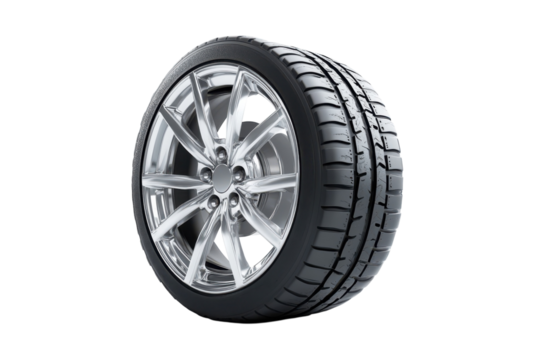 New Wheel and Tire on Black Background Automotive Performance Shiny Car Luxury Speed Grip Radial