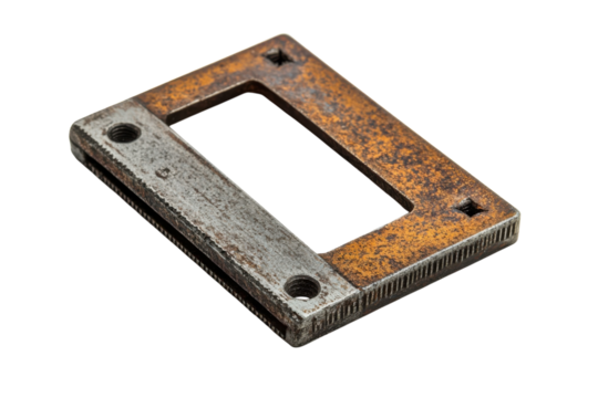 Industrial Rectangular Metal Frame Object Antique Rust Close up Macro Shot Silver Bolt Part Black