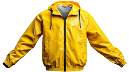 Vibrant Yellow Rain Jacket: A vivid yellow rain jacket, radiating freshness and utility, is presented. Perfect for protection against the elements in style.