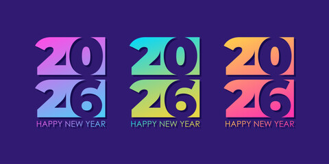 2026 Happy New Year Set. Creative graphic designs for 2026 New Year festive posters, greeting cards and banners. Vector illustration.