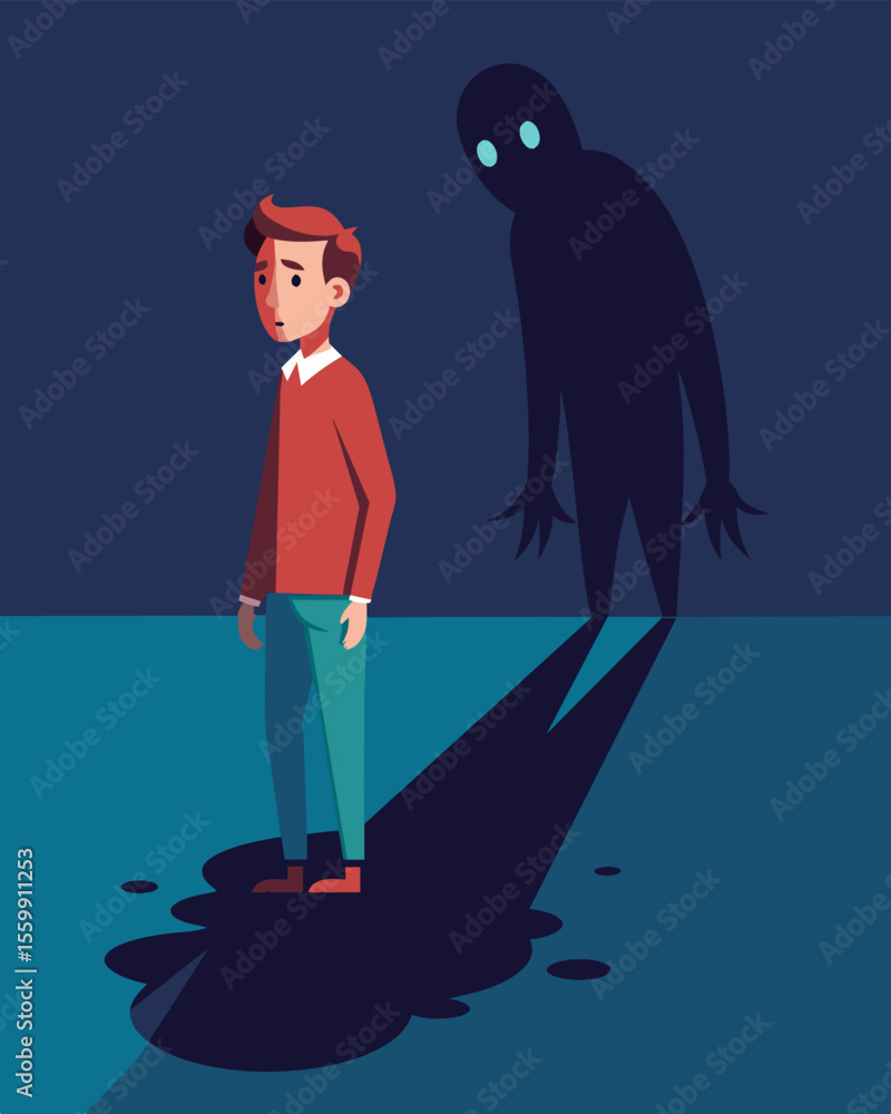 Poster a dark shadow that follows someone around sapping all positivity from their being.. vector illustrat