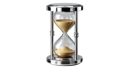 Timeless Passage: An elegant hourglass, with sand flowing like liquid gold, symbolizes the preciousness of time, transition, and the relentless march of moments.
