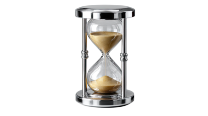 Timeless Passage: An elegant hourglass, with sand flowing like liquid gold, symbolizes the preciousness of time, transition, and the relentless march of moments.