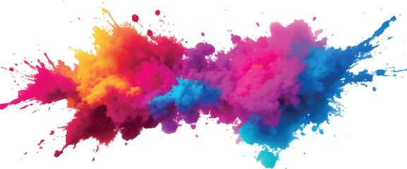 Holi Color Powder Splash – Bright Rainbow Paint Dust Explosion on White Background with Flying Particles, Symbolizing Indian Festival, Energy, and Vibrant Culture
