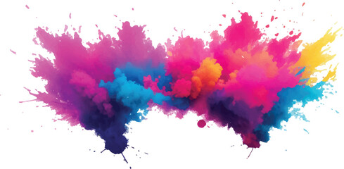 Dynamic Holi Paint Powder Explosion with Rainbow Color Dust Burst on White Background – Colorful Festival Splash Symbolizing Energy, Joy, and Artistic Expression in Motion
