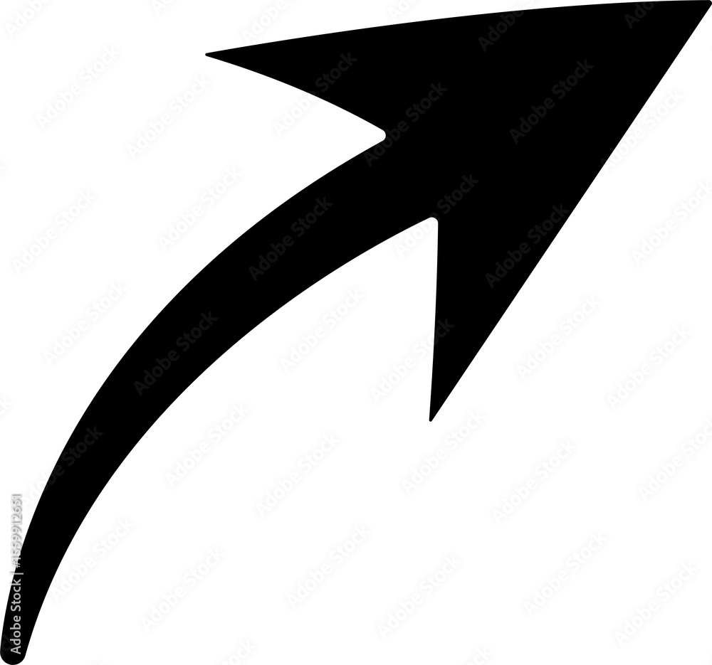 Aufkleber a bold black arrow curves upwards and to the right indicating progress and direction isolated on tra