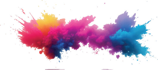 Rainbow Holi Festival Color Powder Explosion – Bright Multicolor Paint Dust Cloud Bursting on White Background with Energetic Vibe, Artistic Texture and Abstract Festival Design
