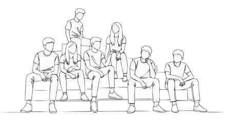 A group of people sitting together in sketch style. 