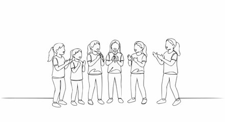 A group of young girls clapping and interacting together. 