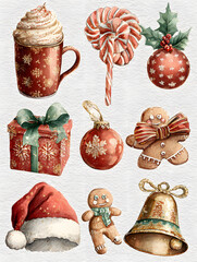 A festive set of Christmas bells, decorated with ribbon and a bow, perfect for holiday celebrations and winter new year illustration